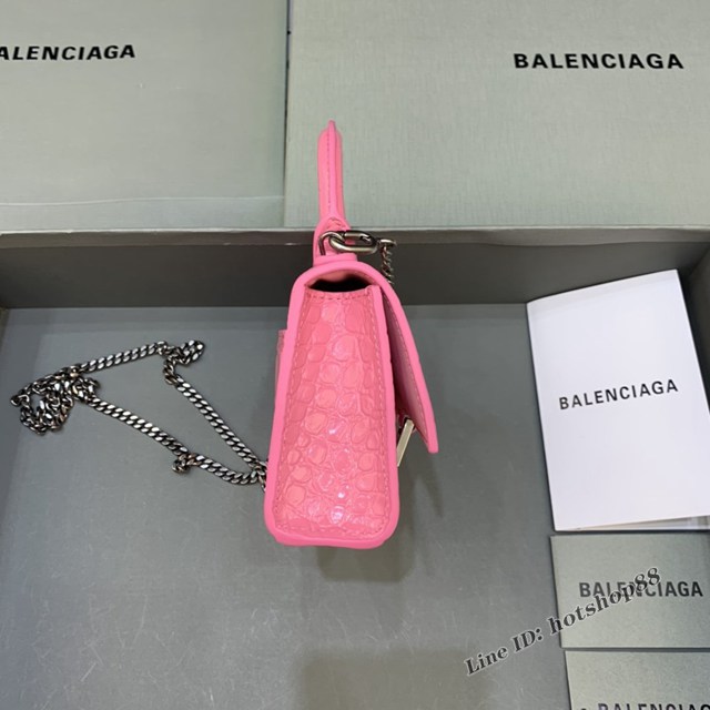 Balenciaga專櫃爆款手提女包 巴黎世家鱷魚紋牛皮粉紅mini Hourglass沙漏包 fyj1009